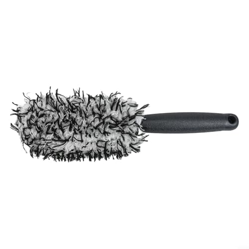 Soft Bristle Wheel Brush for Car Detailing - No Scratch Rim Cleaner with Microfiber Head for Brake Dust Removal on All Wheels(black and white) - color: black and white