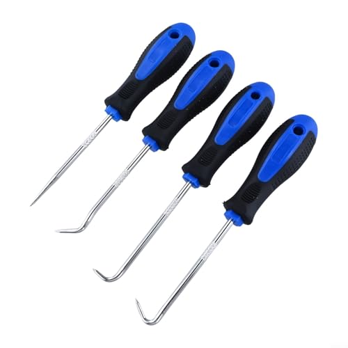 Car Pick and Hook Tool Set of 4 for O Ring Oil Seal Gasket Puller, Hardened Steel Shaft with Plastic Grip Handle for Wire Separating and Fuse Removal