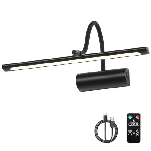 JOOSENLUX 16" Dimmable Picture Light, LED, Battery Operated, Wireless, Adjustable Arm, Remote Controlled, Rechargeable, Wall-Mounted, Modern & Stylish - Ideal for Gallery, Library, and Photo Display - color: Black, size: Model A
