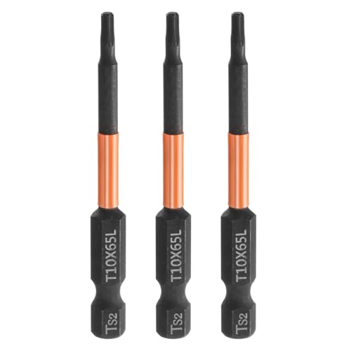 HARFINGTON 3pcs T10 Torx Head Screwdriver Bit 2.56" (65mm) Long 1/4" Hex Shank Magnetic No Hole Tamper Proof 6 Point Star Screw Driver Drill Bits Phosphate S2 Steel Industrial Power Tools - size: T10