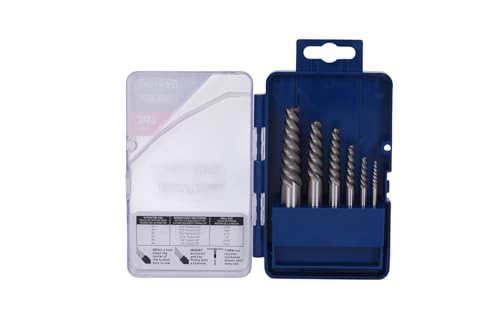 Century Drill & Tool 73414 Spiral Flute Screw Extractor Set, #1 - #6, Heat-Treated Steel, Superior Grip for Extracting Broken Screws and Bolts with Ease - size: 6-piece Spiral Flute