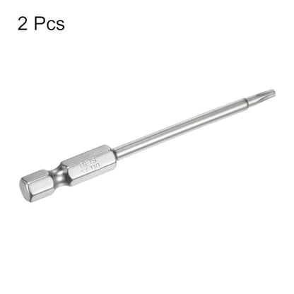 HARFINGTON 2pcs T10 Security Torx Bit 1/4" Hex Shank 3" Long S2 Steel Magnetic Tamper Resistant Star Bits Screwdriver Torx Head with Hole for Driver Drill Bits Remove Fastening Screws - size: T10
