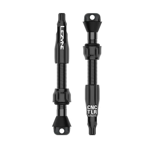 LEZYNE CNC TLR Valve Pro Tubeless Valve Pair for MTB, Gravel & Road Bikes | CNC Aluminum Presta Valve Stems, Bicycle Tire Insert Compatible, Sealant Friendly - 44mm, Black (1-PK-TLRVL44-V204) - color: Black, size: 44 mm