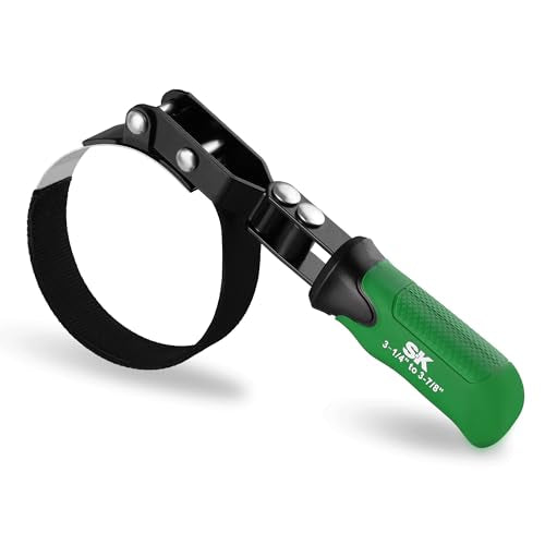 SK Swivel Oil Filter Wrench, 3-1/4" to 3-7/8" Universal Oil Filter Removal Tool with Anti-Slip Nylon Strap, Stainless Steel Band, 180 ° Adjustable, Auto-Tightening Design, for Car, SUV, Motorcycle - size: Standard (Fits Filters 3-1/4" to 3-7/8")