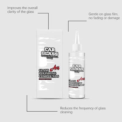 Glass Polishing Compound - 100ml Cleaning Agent, Windshield Stain Remover with Cerium Oxide Fine Scratch Eraser, Auto Detailing Liquid, Paint Scuff Restoration Cream for Car Clarity Finish