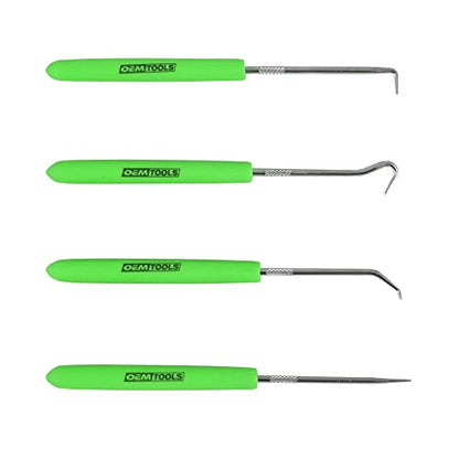 OEMTOOLS 26535 4 Piece Hook and Pick Set, Green Handled Pick Tool Set, Tool Hooks for Precision Projects, O Ring Pick Set, 4 Hook Tool Kit - size: 4-pc Mini Hook Set