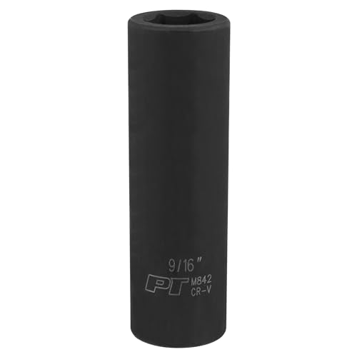 Performance Tool M842 1/2 Drive Impact Socket, 9/16 - Chrome Vanadium, 6 Point Deep Socket for Heavy-Duty Jobs - Ideal for Automotive and Industrial Use - size: 9/16", style: Deep Wall Impact
