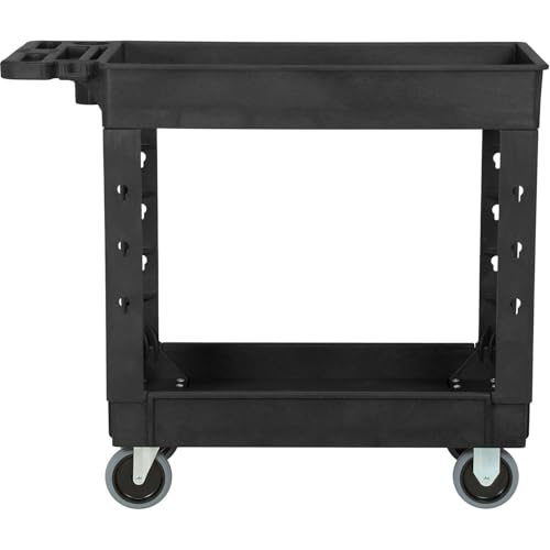 Global Industrial Industrial Service & Utility Cart, Plastic 2 Shelf Tray Black, 38” x 17-1/2”, 5" Rubber Casters - color: Black