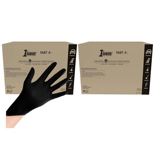 1st Choice Nitrile Gloves, Disposable, Latex-Free, Black, 6 Mil, Industrial, for Mechanics, Cleaning, Automotive and Home Use - size: X-Large, style: 2 Cases of 1000