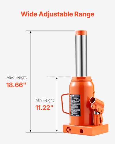 VEVOR Hydraulic Bottle Jack, 30 Ton/66138 lbs Welded Bottle Jack with 11.22''-18.66'' Lifting Range & 3-Section Long Handle, for Car, Pickup, Truck, RV, Auto Repair, Industrial Engineering - size: 30T