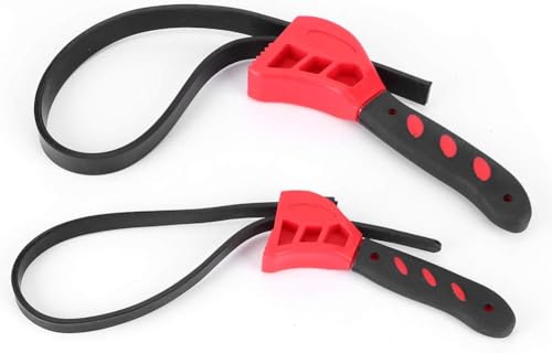 2 PCS Adjustable Strap Wrench Set, 24" & 19" Rubber Strap Wrench for Plumbing, Oil Filter, Non-Slip Jar Opener for Weak Hands
