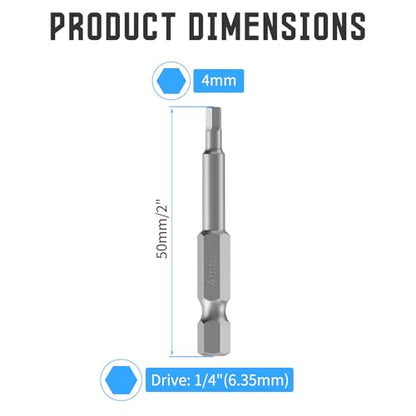 5 Pcs H4 S2 Steel Hex Bit, 4mm, 50mm Length, 1/4" Shank | Magnetic Hex Allen Wrench Screwdriver Bit, 1/4" Hex Shank, Impact Driver Bit for Furniture, Auto Repair & DIY - size: H4, style: 50mm
