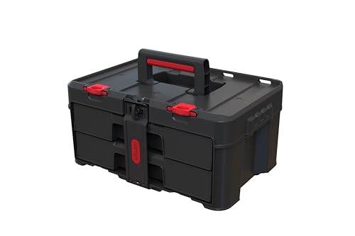 Keter Stack-n-Roll Two Drawer Tool Box for Small Parts and Power Tool Accessories, Fits Keter Modular Tool Storage System - color: Black/Red, size: 2 Drawer