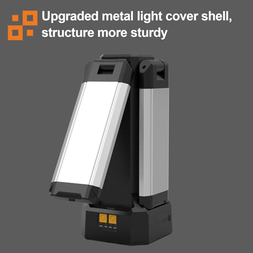 IODOO 13200mAh Rechargeable Aluminum Work Light , IPX4 Waterproofwith Folding Stand Support and Portable Carrying Bag, 8000 Lumen Stepless Dimmable , 3 Lighting Modes, White/Warm/Nature White