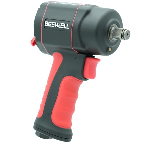 BESWELL BW-112F3N 1/2-Inch Stubby Air Impact Wrench - 885 Ft-Lbs Max Torque | Heavy-duty jumbo hammer air tool. Ideal compact impact gun for tight engine spaces, brake repair & auto maintenance.