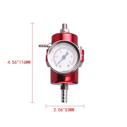 BARTOO Universal Adjustable Fuel Pressure Regulator Kit, Aluminum Fuel Regulator,Adjustable Gas Oil Injection Pressure Regulator with 0-140 PSI Gauge -Red - color: Red