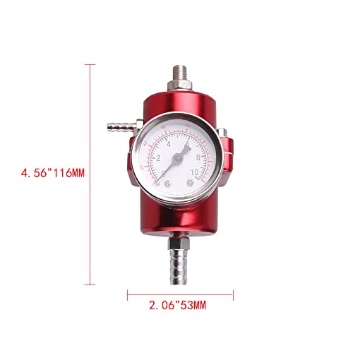 BARTOO Universal Adjustable Fuel Pressure Regulator Kit, Aluminum Fuel Regulator,Adjustable Gas Oil Injection Pressure Regulator with 0-140 PSI Gauge -Red - color: Red