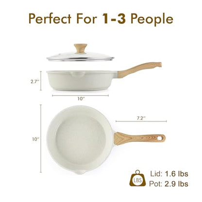 SENSARTE Nonstick Ceramic Saute Pan 10 Inch/3.5QT, Non-toxic Deep Frying Pan Skillet with Lid, Healthy Jumbo Cooker, Stay Cool Handle, Induction Compatible, PFOA & PFAS Free - color: Ceramic White, size: 10-inch/3.5QT