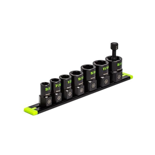 GRIPEDGE Tools | 7-PC – 3/8'' Drive SAE RPT Socket Extractor Set | Sizes 3/8'' – 3/4'' | Removes Broken Studs, Stripped Bolts and Lug Nuts | Includes Premium Aluminum Socket Rail|