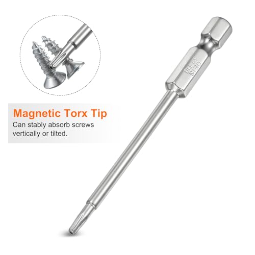 HARFINGTON 2pcs T10 Security Torx Bit 1/4" Hex Shank 3" Long S2 Steel Magnetic Tamper Resistant Star Bits Screwdriver Torx Head with Hole for Driver Drill Bits Remove Fastening Screws - size: T10