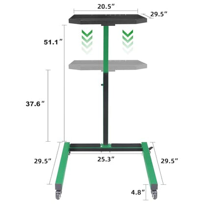 Adjustable Height Mobile Work Table, Foldable Table with Heavy Duty Steel, Rolling Tool Cart with Brakes for Garage Repair Shops DIY