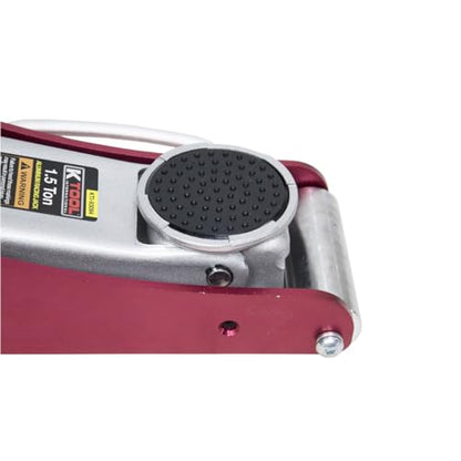K Tool International 1.5 Ton Aluminum Service Jack; Low Profile 100% Aluminum Structure, Lifting Range 3-3/20" to 14", Dual Pump Quick Start, 1 Year Warranty; KTI63094, Red