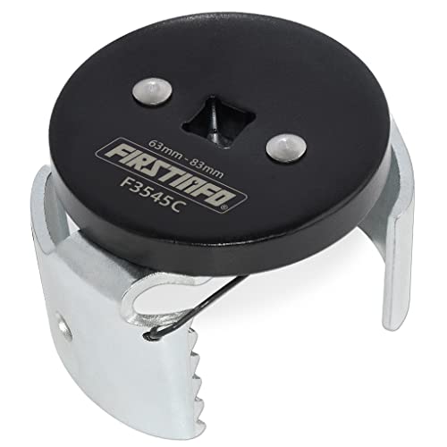 FIRSTINFO 3/8" Drive Adjustable Oil Filter Removal Wrench, for ∅2.5"-3.25" | Toothed jaws • Secure grip • Spring-tension grip • Spin-on service • Nickel-plated steel • Made in Taiwan - size: Adjustable for 63~83 mm Range