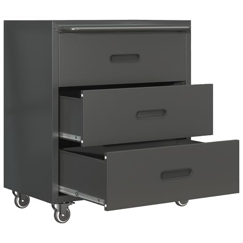 Mobile Tool Storage Cabinet with Wheels,Heavy Duty Rolling Tool Cabinets for Garage,Metal Storage Cabinets with 3 Drawer,Assembly Required - color: Black, style: 3 drawer with wheels