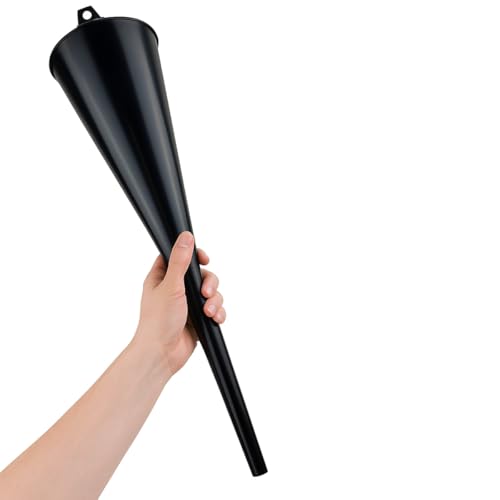 Auto Long Neck Funnel | Pack of 2 | 18" (45.7 cm) Length, 5" (12.7 cm) Diameter Mouth | Sturdy Black Plastic | Ideal for Oil, Transmission Fluid, Gasoline Additives
