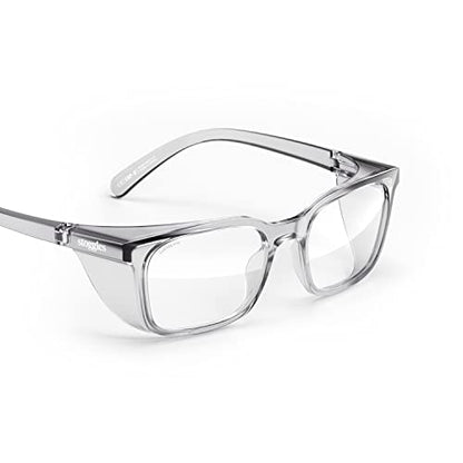 Stoggles Rectangle Z87.1 Certified Safety Glasses, Blue-Light, UV Blocking Lens, Top & Side Shield, Anti-Fog, Stylish Eyewear - color: Charcoal, size: Low Bridge Fit