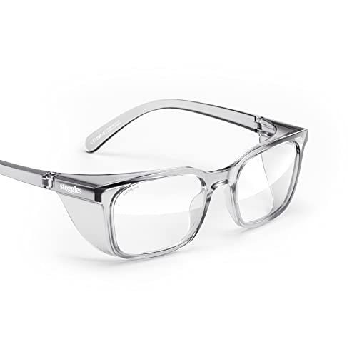 Stoggles Rectangle Z87.1 Certified Safety Glasses, Blue-Light, UV Blocking Lens, Top & Side Shield, Anti-Fog, Stylish Eyewear - color: Charcoal, size: Low Bridge Fit