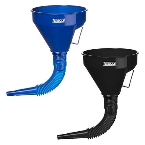 Automotive Flex Funnel with Hose & Mesh Filter (2-Pack) – Wide Mouth Oil Funnel for Gas & Transmission Fluid – Color Coded Flexible Set for Garage & Emergency Kit (Black & Blue) - color: Black & Blue