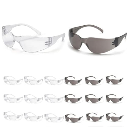 ATERET Protective Polycarbonate Safety Glasses White For Nurses Mechanic Electrician Saftey Glasses Goggles Anti Fog Eye Goggles Safety Protection (12 Pairs, Grey&Clear) - color: Combo (Clear&grey), size: 12 pairs
