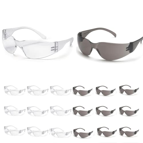 ATERET Protective Polycarbonate Safety Glasses White For Nurses Mechanic Electrician Saftey Glasses Goggles Anti Fog Eye Goggles Safety Protection (36 Pairs, Grey&Clear) - color: Combo (Clear&grey), size: 36 pairs