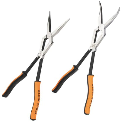 Klein Tools 71402 Needle Nose Pliers and Bent Nose Pliers Set, Knurled Jaws, Double Rivet, Extended Reach for Tight Spaces, 13-Inch, 2-Piece