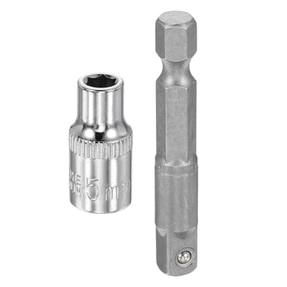 HARFINGTON Deep 6-Point Impact Socket 1/4" Drive 5mm Metric Socket 25mm (1") Long with 1/4" Hex Shank Adapter, CR-V Steel Socket Adapter Accessory Tool Set Kit for Hex Bolts Nuts - size: 5mm x 25mm