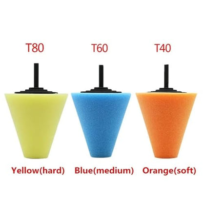 Tire Polishing Sponge Auto Wheel Used for Electric Drill Burnishing Ball Polishing Cone Set Car Hub Buffing Sponge Polishing Kit 3 Pcs
