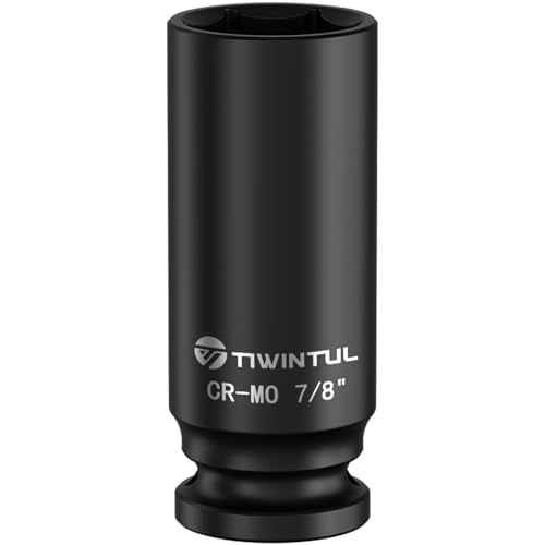 7/8" Deep Impact Socket 1/2 Inch Drive for SUVs & Trailers | CR-MO Steel Impact Socket, 3.07" Length, 6 Point, SAE Size Socket for Automotive and Agricultural Equipment Maintenance - size: 7/8" (Deep)