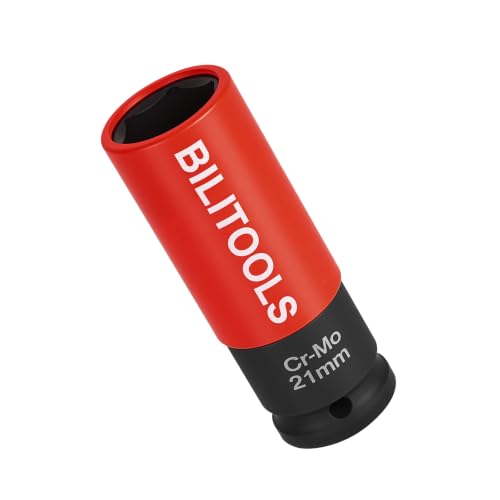BILITOOLS 21mm Lug Nut Socket, 1/2" Drive Thin Wall Impact Socket | Non-Marring Sleeve, 6-Point Cr-Mo Wheel Socket for Tire Changes, Rims and Auto Repair - size: 21MM