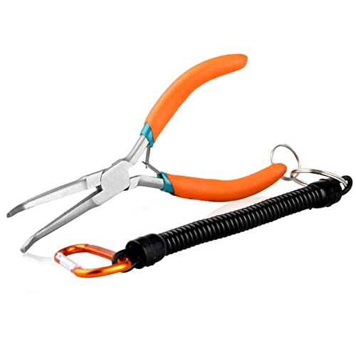 SPEEDWOX Long Needle Nose Pliers With Serrated Jaw Bent Needle Nose Pliers Fishing Pliers Hook Remover Needle Remover Pliers Fishing Tools With Anti-Loss Lanyard (Curved Tips, Curved Handle) - style: Curved Tips&Curved Handle