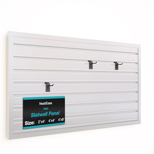 NeatiEase Slatwall Panel Wall Storage Systems, 2 x 4ft Slat Wall Paneling Garage Wall Organizer, Heavy Duty Wall Mounted PVC Wall Rack (White) - color: White, size: 2x4ft