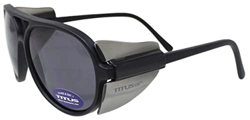 TITUS G35 Retro Aviator Z87 DOT ANSI CE Approved Safety Glasses | W/Protective Side Shields, UV400 Polycarbonate Lenses, Flexible Nylon Stems, Eye Protection, Sunglasses, Motorcycle, Shooting - color: Smoke