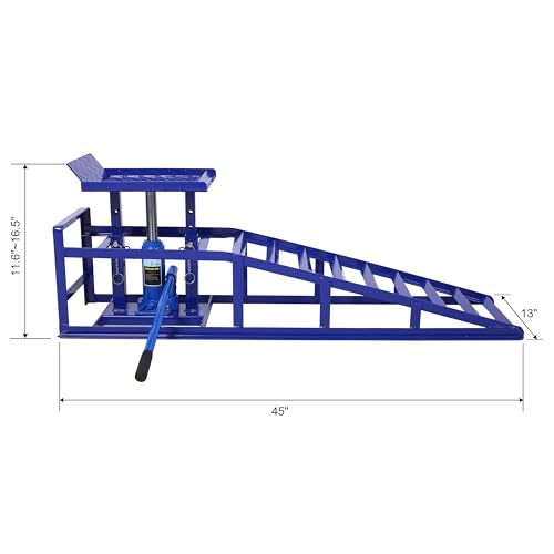 Hydraulic Car Ramps, 5T 10000lbs Capacity Low Profile Vehicle Lift Ramps for Truck Trailer Garage, 9.8-15 Inch Lift Height, 2 Pack,Red (Blue) - color: Blue