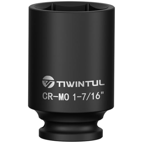 1-7/16" Deep Impact Socket 1/2 Inch Drive for Large Wheel Lug Nuts | CR-MO Steel Impact Socket, 3.07" Length, 6 Point Design, SAE Size, Axle Nut Socket for Easy Removal of Axle Shaft Nuts - size: 1-7/16" (Deep)