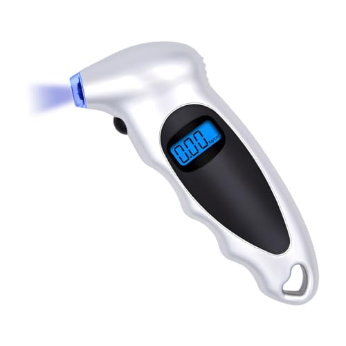 KVAEY Digital Tire Pressure Gauge, 150 PSI 4 Settings Accurate Tire Gauge with Non-Slip Grip, Backlight LCD Tire Pressure Gauge Reader Checker Tool for Car Truck Bicycle Motorcycle (Silver) - color: Silver