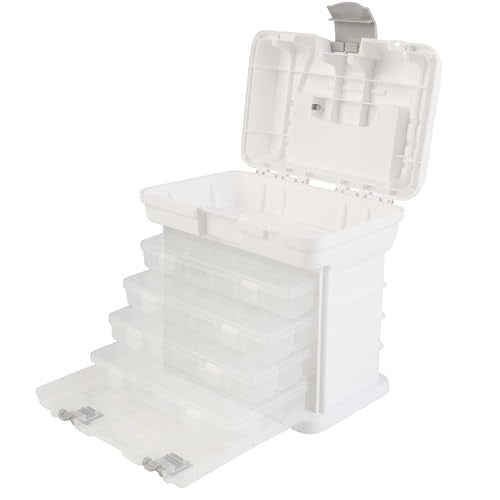 Portable Tool Box - Small Parts Organizer with Drawers and Customizable Compartments for Hardware, Fishing Tackle, Beads or Crafts by Stalwart (White) - color: White