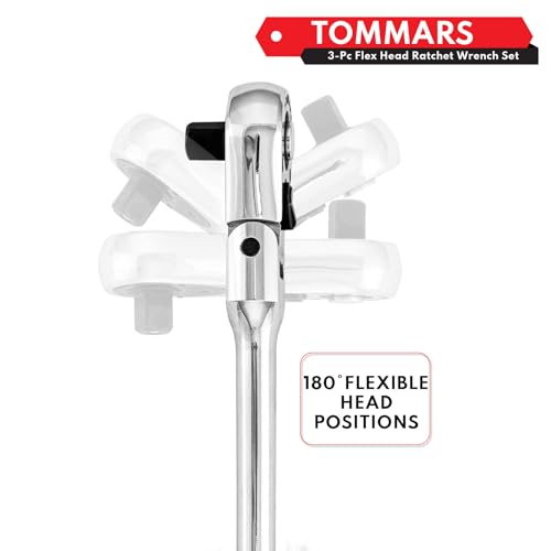 TOMMARS Flex Head Ratchet Set, 1/4", 3/8", 1/2" Drive Socket Wrench Kit | Mechanic Hand Tool Kit, Flexible, 72 Tooth 5-degree swing arc, Quick Release, Reversible - size: 1/4", 3/8", 1/2" Drive, style: Flex Head Standard Ratchet Set