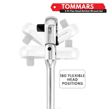TOMMARS Flex Head Ratchet Set, 1/4", 3/8", 1/2" Drive Socket Wrench Kit | Mechanic Hand Tool Kit, Flexible, 72 Tooth 5-degree swing arc, Quick Release, Reversible - size: 1/4", 3/8", 1/2" Drive, style: Flex Head Standard Ratchet Set