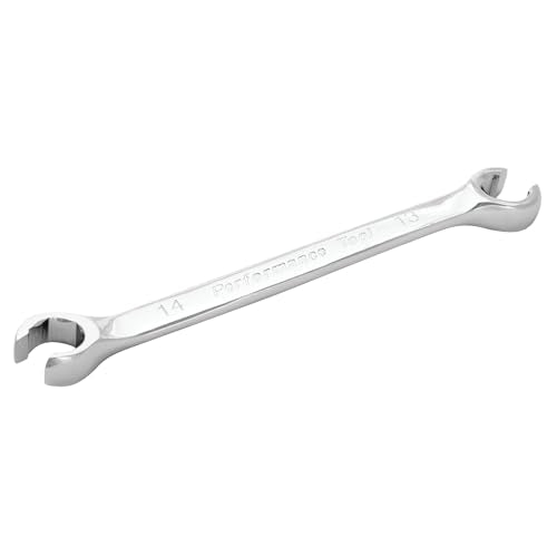 Performance Tool W30413 13 mm x 14 mm Metric Flare Nut Wrench | Automotive brake line and tube wrench. Hardened chrome alloy steel resists corrosion. 15-degree offset - size: 13mm x 14mm Flare Nut Wrench