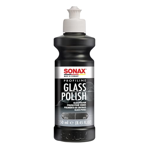 SONAX PROFILINE GlassPolish (250 ml) - removes slight scratches, blinding and etching from car windows made from glass. Silicone free | Item No. 02731410 | For removing slight scratches, blinding and etching from windscreens and side windows made from gla